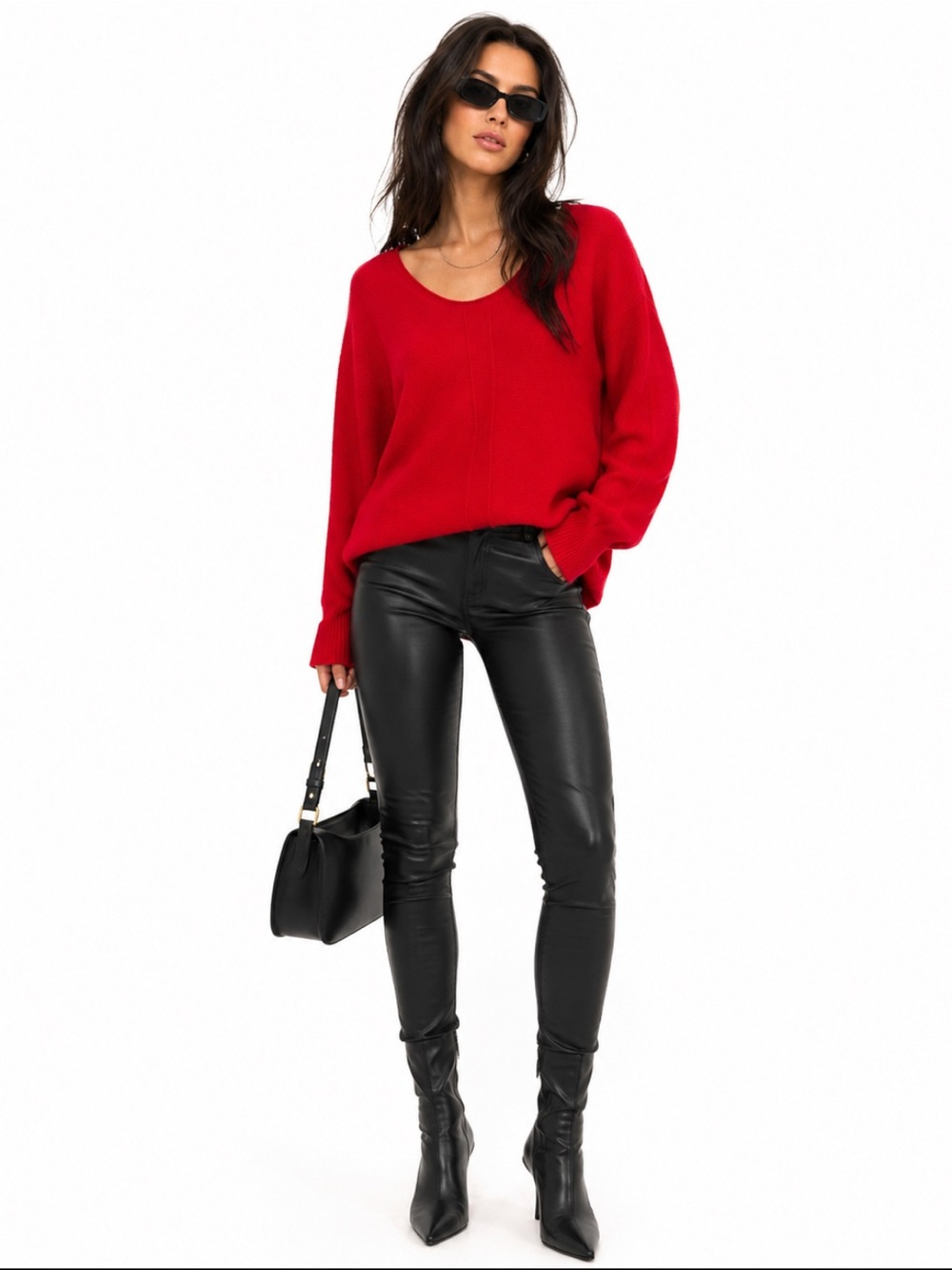 Bianco & Blu Italian Cashmere and Wool Blend Red Scoop Neck Sweater - Size Small